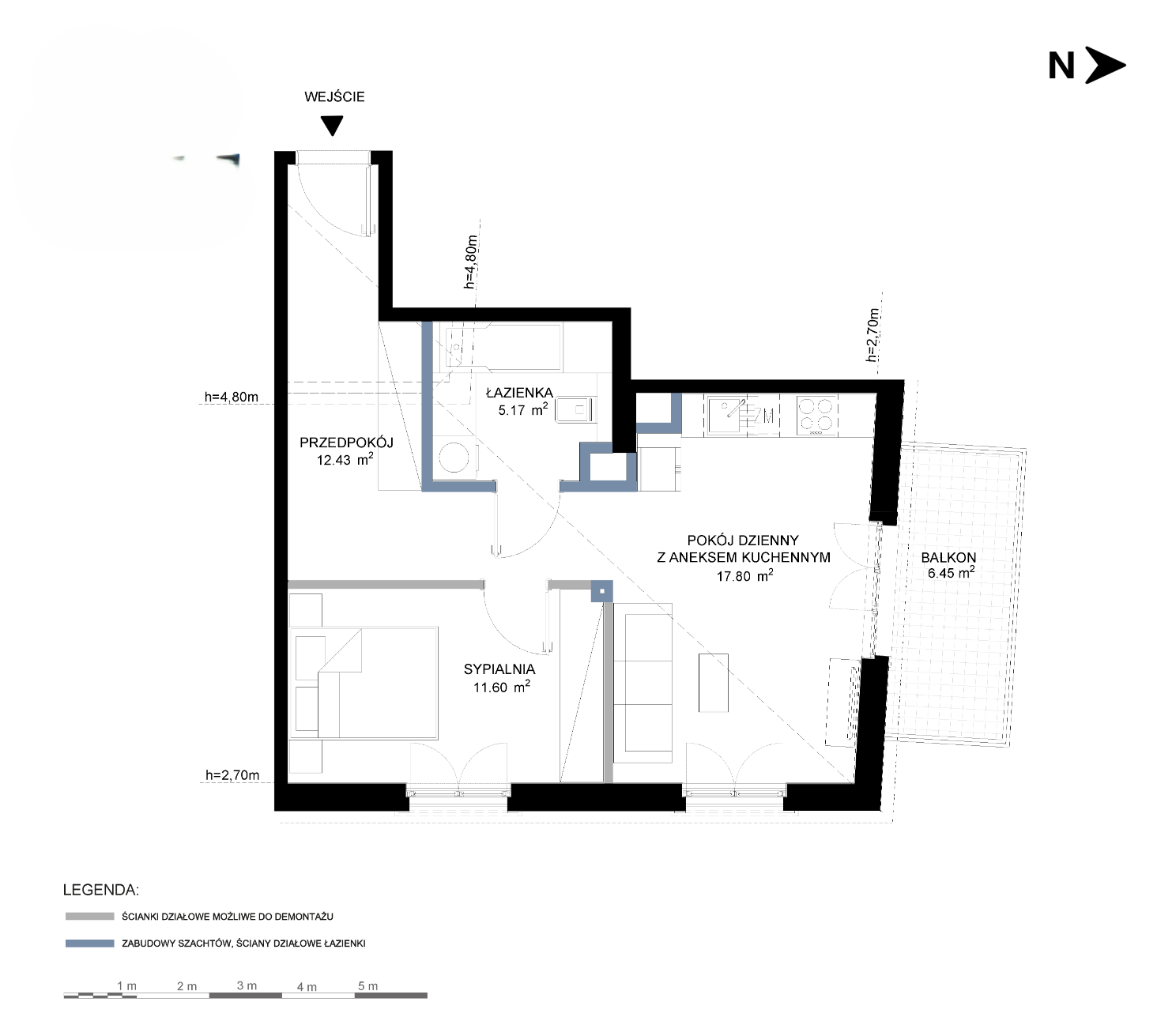 City: Kraków Street: Grzegórzecka Region: Grzegórzki Level: 2 Price: 1140000 PLN Bedrooms: 1 Bathrooms: 1 Size: 47.67m2 - plan