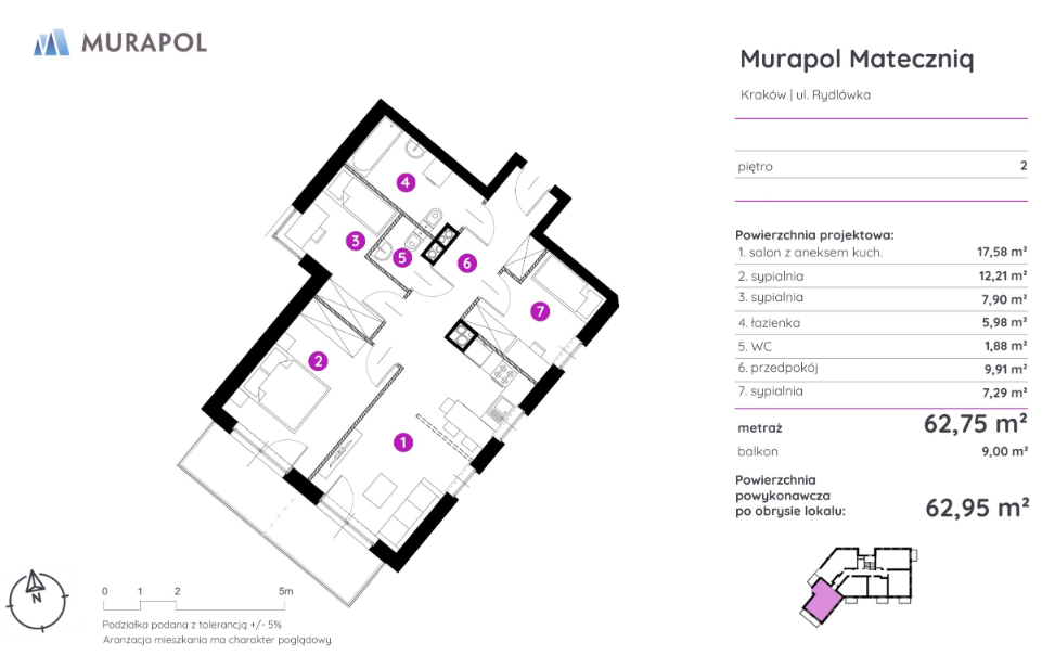 Nowoczesne 4-pokojowe mieszkanie z miejscem postojowym w garażu podziemnym przy ul. Rydlówka w Krakowie - plan