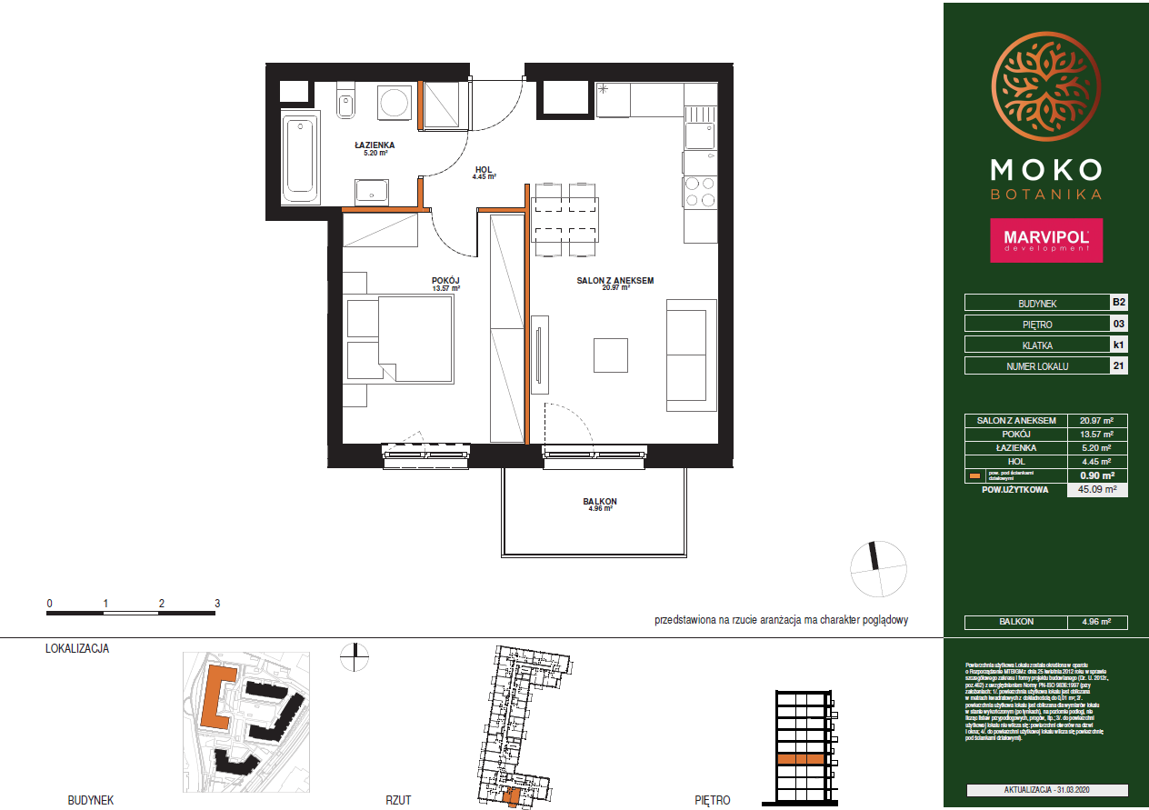 Dwa pokoje | 45.11 m2 | loggia | Moko Botanika - plan