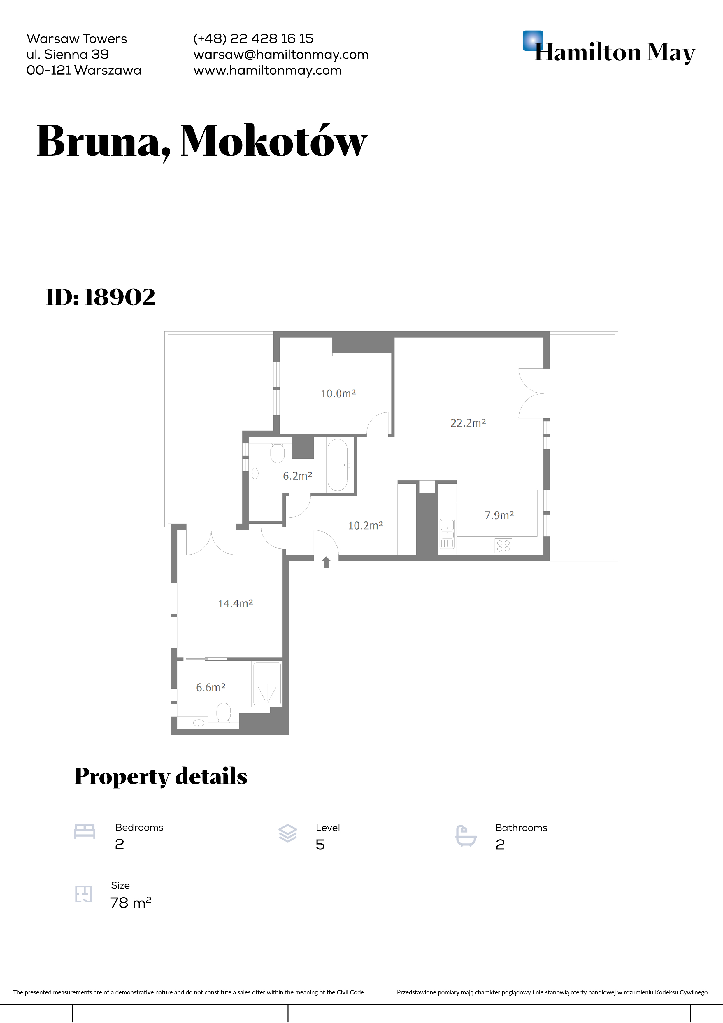 Three-room apartment with two terraces at Pole Mokotowskie - plan
