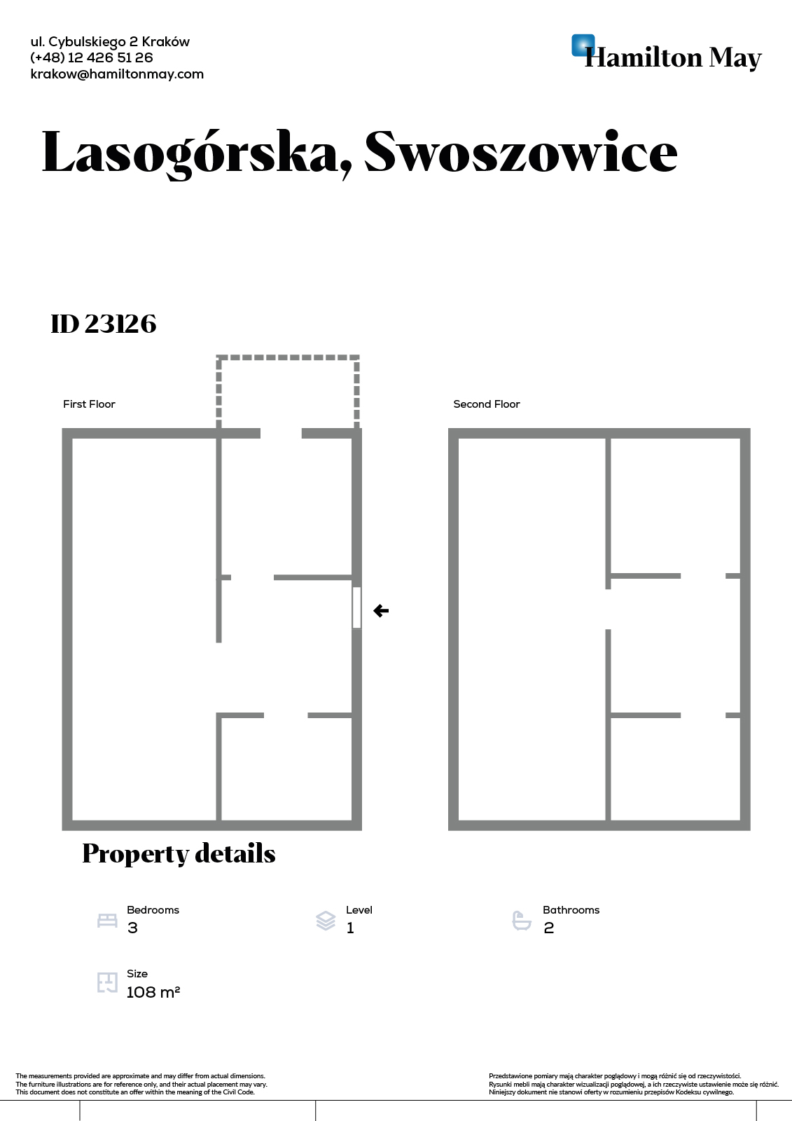 Cichy, przestronny 2-poziomowy apartament z tarasem w zielonej części Krakowa, w dzielnicy Swoszowice - plan
