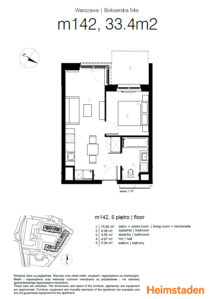 Dwa pokoje | 34.26 m2 | loggia Bokserska 54 - plan