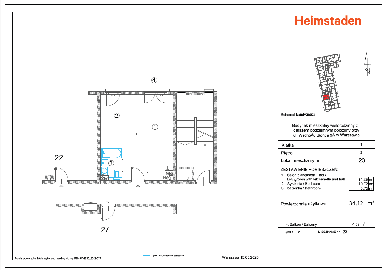 Dwa pokoje | 34.12 m2 | Balkon  - plan
