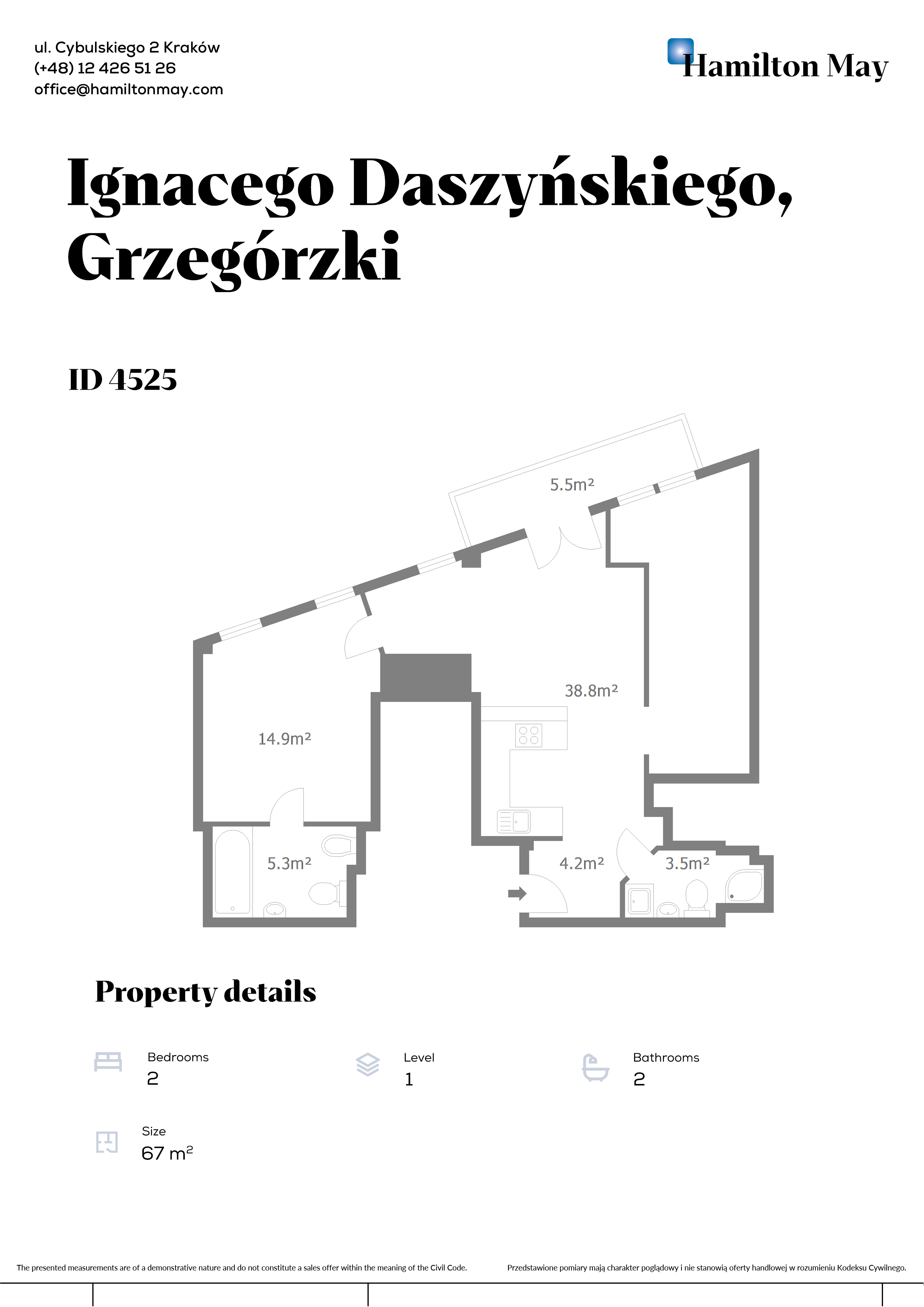A 2-bedroom apartment in a modern residential building in the center of Krakow on Daszyńskiego Avenue, next to medical university - plan