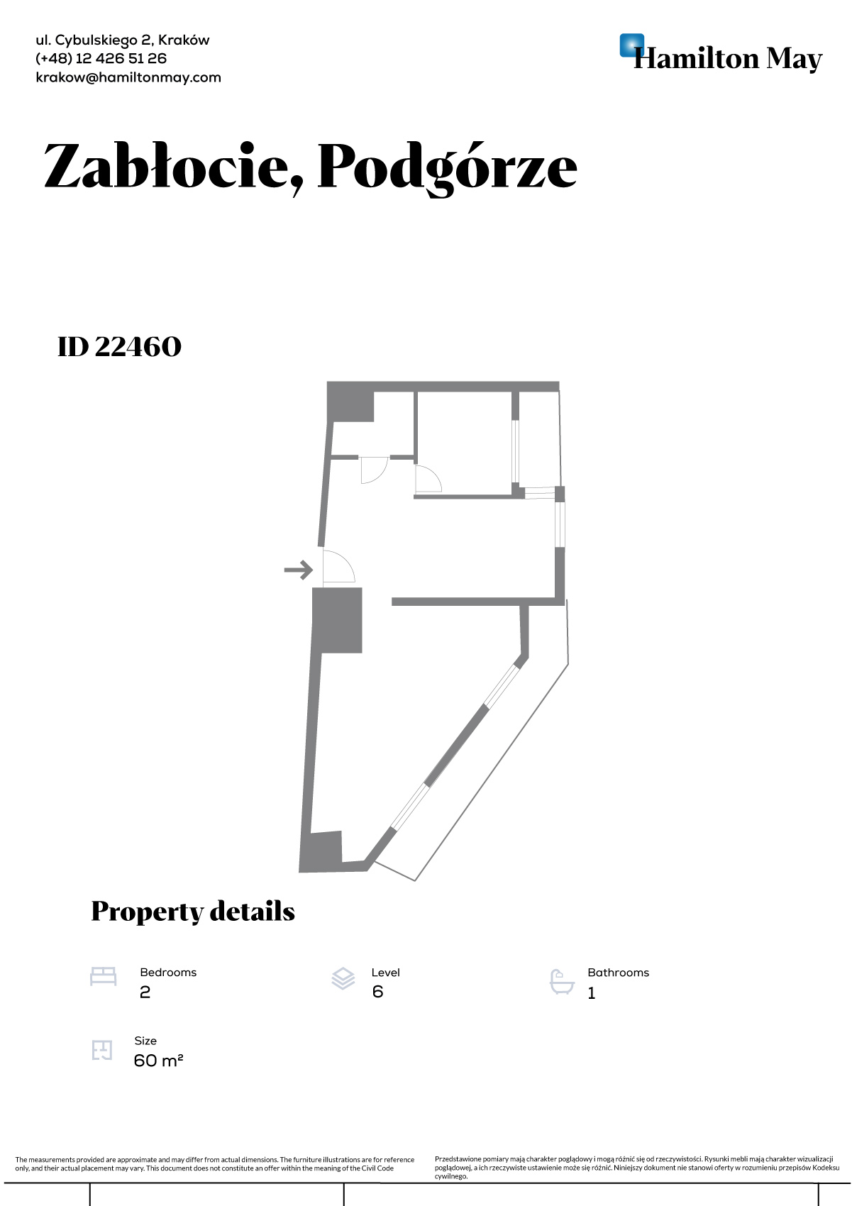 A stylish apartment for sale in the heart of Zabłocie - plan