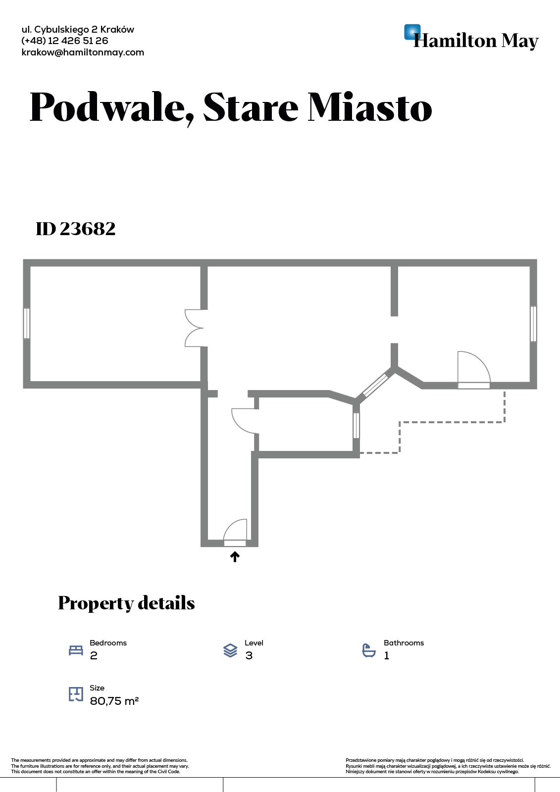 A beautifully furnished, elegant apartment for rent right next to the Planty Park - plan