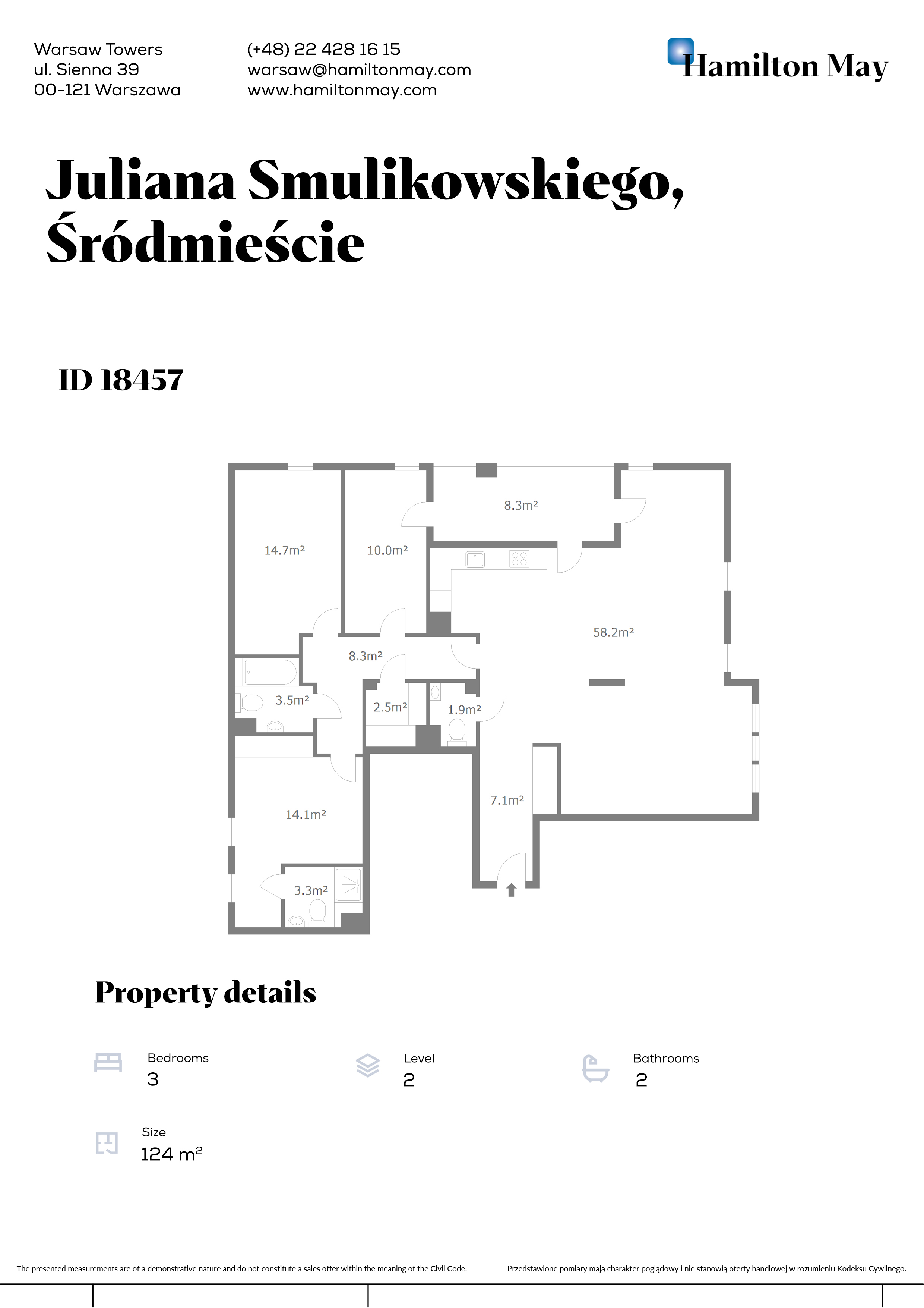 3-bedroom apartment in the Vistula Boulevards Residence - plan