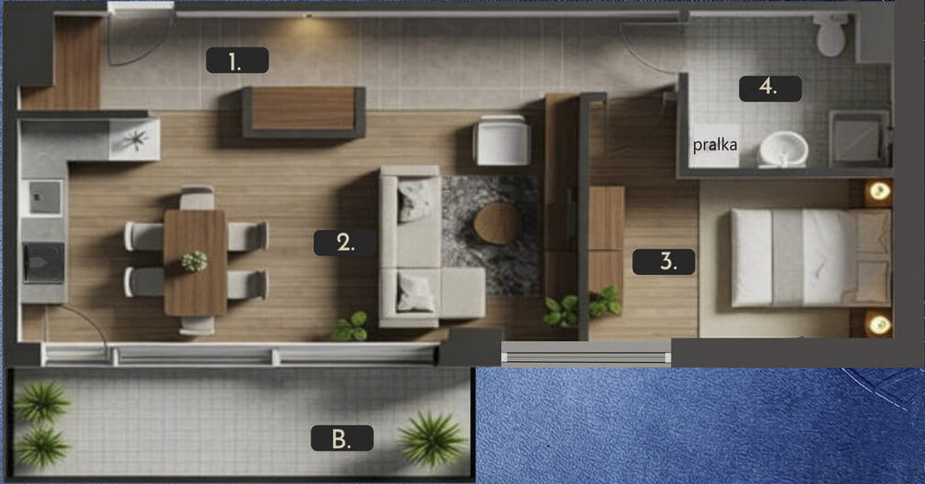 A unique apartment right on the Vistula Boulevards in Krakow - plan