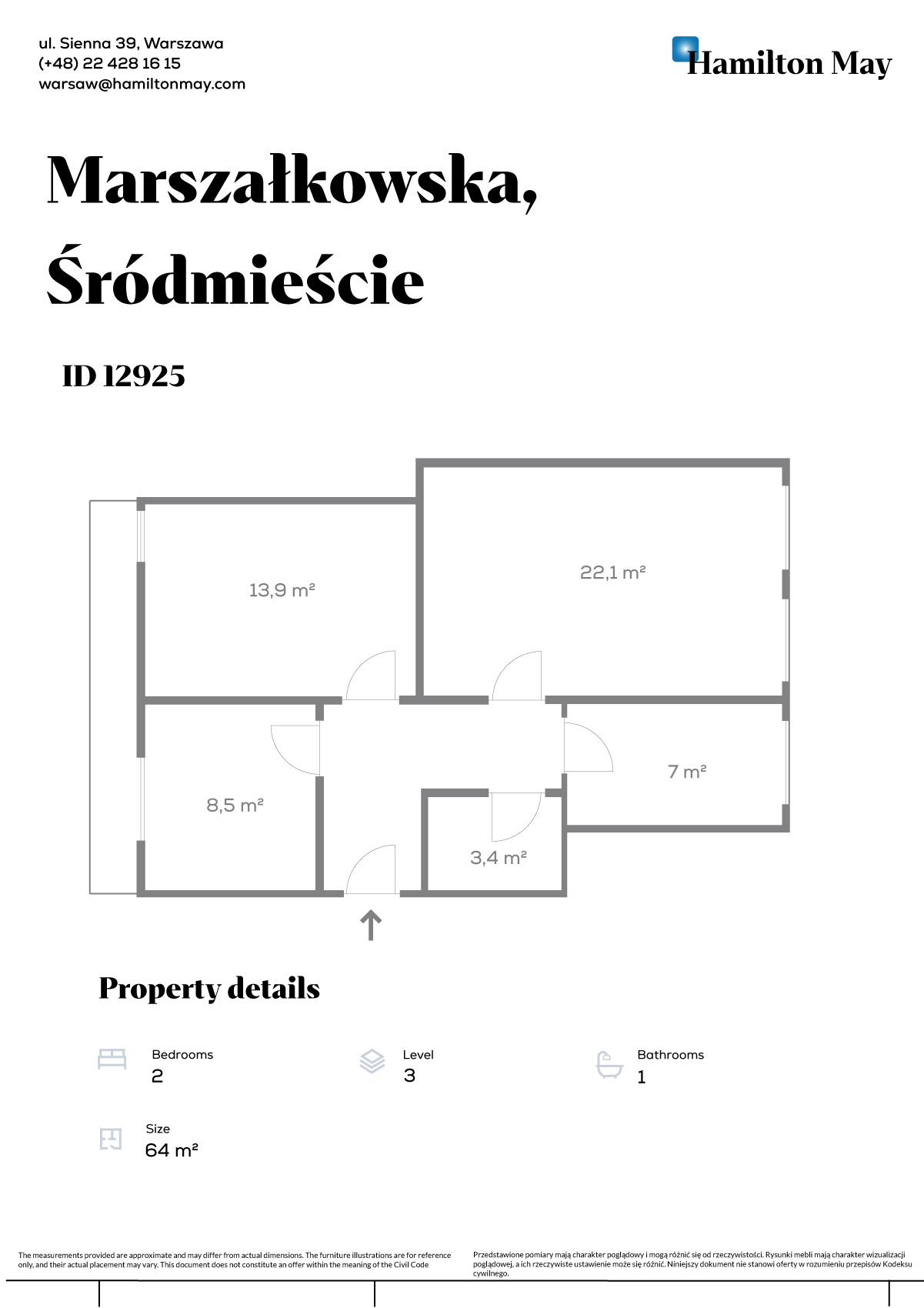 Mieszkanie 64 m² | trzy pokoje | Marszałkowska, Centrum - plan