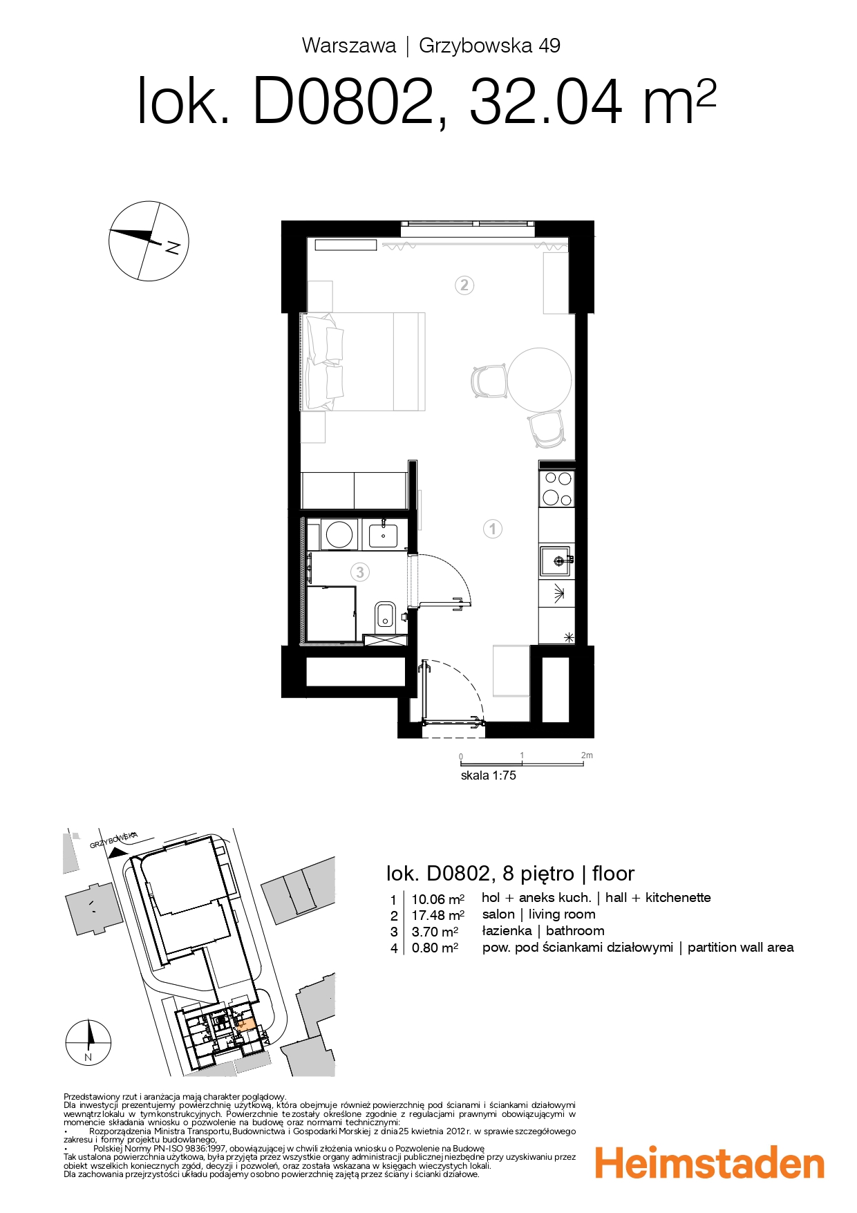 Apartment | 42.77 m2 | Close to the Center | High floor in Unique Tower - plan