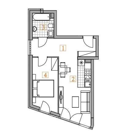 A two-room apartment in Bronowice in the developer's standard - plan